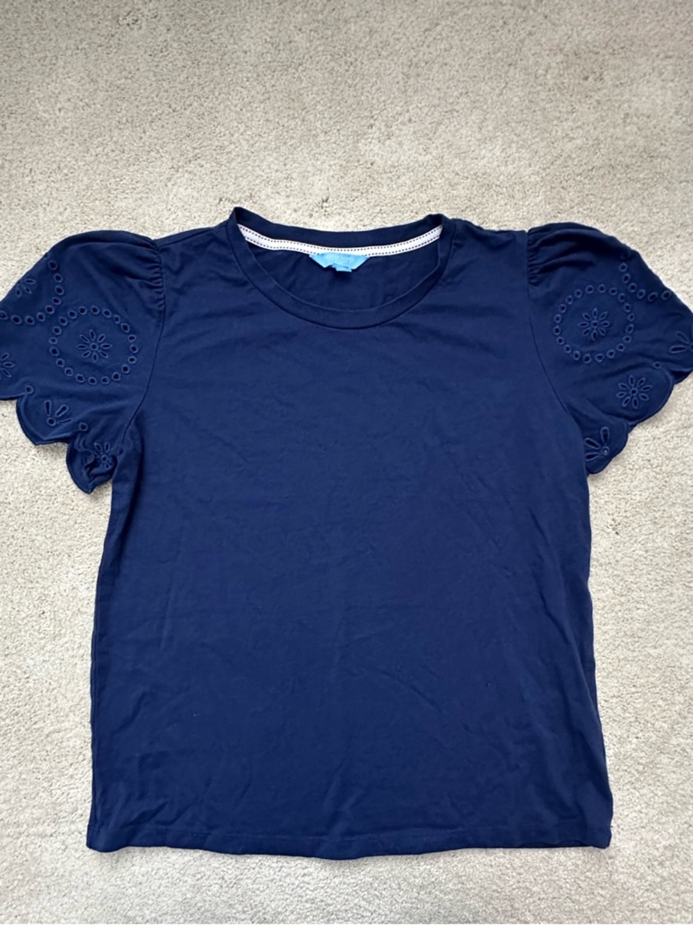 Draper James Navy Eyelet Puff Sleeve Tee